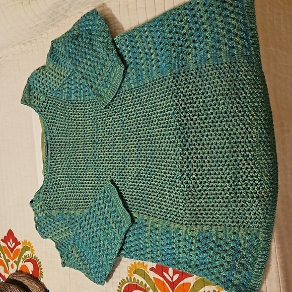 Kim Rogers/New Directions green & lime tank with open weave tunic size Large - Picture 9 of 9